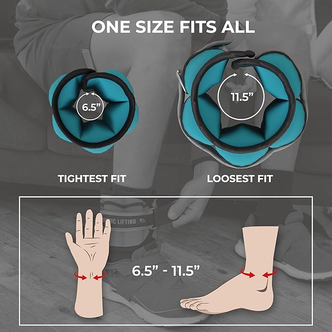 Nordic Lifting Adjustable Ankle Weights for Women & Men – 1 Pair (2–10 lbs) Wrist, Arm & Leg Weights for Gym, Yoga & Home Workouts – Secure Fit Strap Design – Durable Fitness Training Equipment