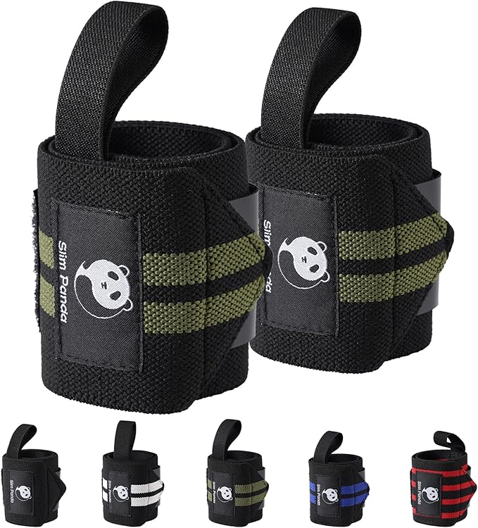 Slim Panda Wrist Wraps for Powerlifting & Weightlifting - Adjustable 18" Straps with Thumb Loops | Heavy Duty Wrist Support for Deadlift, Bench Press, Squats, 1 Pair