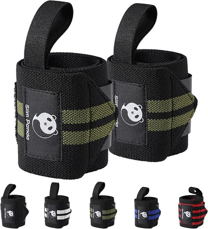 Slim Panda Wrist Wraps for Powerlifting & Weightlifting - Adjustable 18" Straps with Thumb Loops | Heavy Duty Wrist Support for Deadlift, Bench Press, Squats, 1 Pair