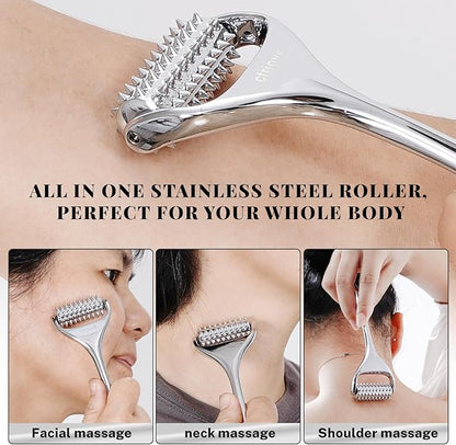 Acupuncture Massage Roller, Stainless Steel, Portable Manual Roller for Whole Body Pain Relief, Puffiness Reduce and Muscle Relaxation Massage
