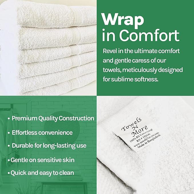 Towels N More Multi Pack 22X44 Small Light Weight Gym Towels or Can be Used as Quick Dry Bath Towel or Salon Towel, 100% Ring Spun Cotton Loops Sweat Towels Women's Hair Dry Towel (6)