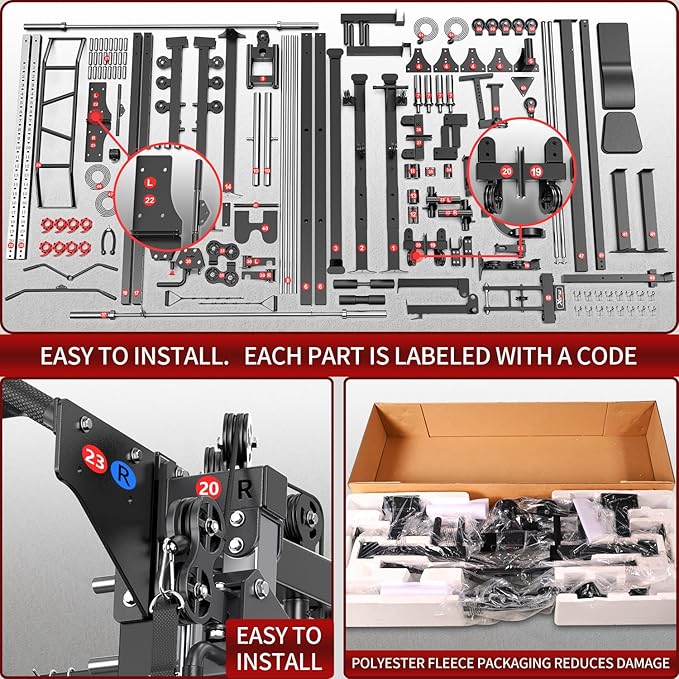 Smith Machine with Cable Crossover System, Multi-Function Squat Rack Power Cage for Home Gym, Power Rack and Packages Weight Sets