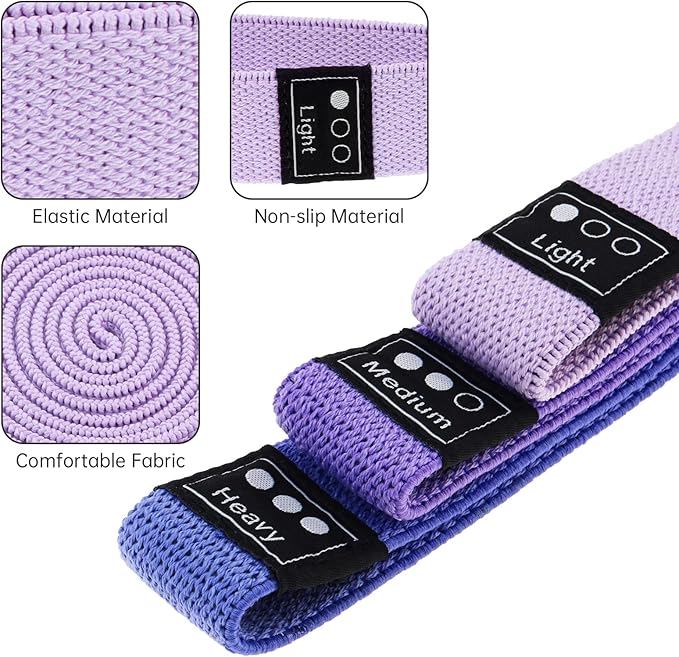 Fabric Resistance Bands - 3-Pack Set, Long Cloth Exercise Bands for Home Workout Strength Training, Yoga & Pilates | with Storage Bag
