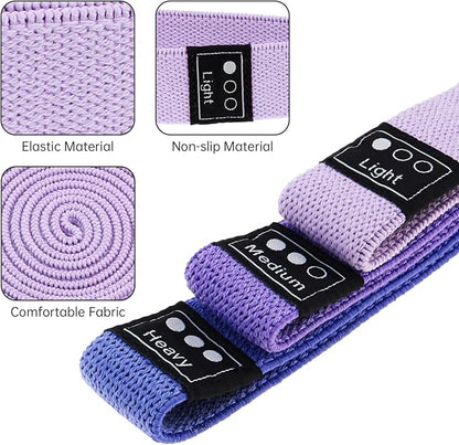 Fabric Resistance Bands - 3-Pack Set, Long Cloth Exercise Bands for Home Workout Strength Training, Yoga & Pilates | with Storage Bag