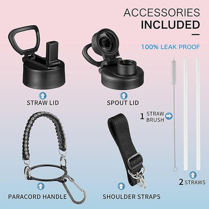 KXIAOCHEN Insulated Water Bottle, Stainless Steel Water Bottle, 2 Lids (Straw and Handle Lid),Wide Mouth Metal Water Bottles Keep Hot and Cold, Double Walled, Thermo Mug, Metal Canteen