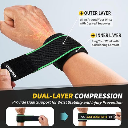 CAMBIVO Wrist Wraps for Men and Women 2 Pack, Adjustable Compression Wrist Brace for Carpal Tunnel, Wrist Support, Pain Relief, Lifting Straps Wrist Bands for Fitness, Weightlifting, Gym Workout