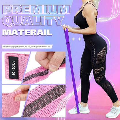 Women's Fabric & Ankle Resistance Bands Set: 6 Short, 3 Long Bands for Leg, Glute & Hip Workouts, Adjustable Resistance Levels with Non-Slip Design, Includes Travel Bag & Training Guide