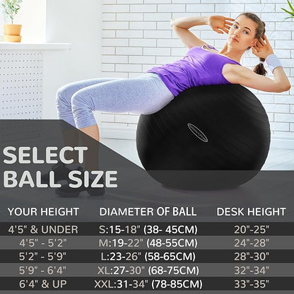 Fitvids Exercise Ball for Fitness, Yoga, Pilates with Quick Pump, Anti-Burst Slip Resistant Balance Ball