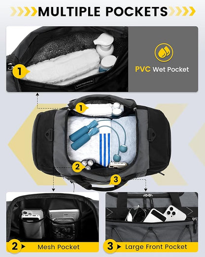 Vorspack Gym Bag for Men - 21 Inches Duffle Bag for Travel Water-resistant Travel Bag with Shoe Compartment Wet Pocket Duffel Bag for Gym Sports Travel Weekender Overnight - Grey