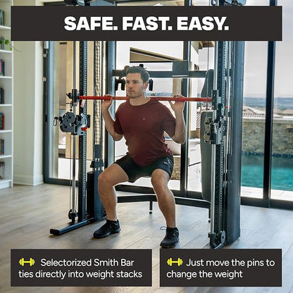 Inspire Fitness Home Gym Functional Trainer with Selectorized Smith Bar - Compact Home Workout Machine with Accessories and 2 x 165 lb Weight Stacks