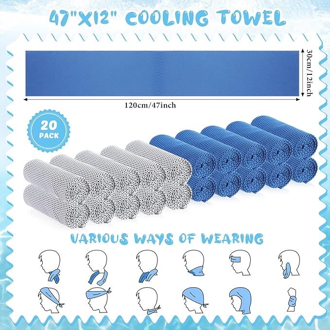 Hosuly 20 Pcs Cooling Towel 47 x 12 Inch Ice Towel for Neck, Microfiber Cool Towel, Breathable Soft Chilly Towel for Yoga, Sports, Gym, Camping, Golf, Running, Fitness, Workout(Vintage Color, 20 Pcs)
