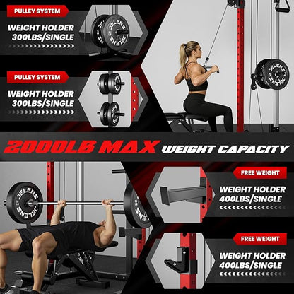 C21 Power Cage, 2000LBS Multi-Function Power Rack with Independent Dual Pulley System, All-in-One Squat Rack for Cable Crossover, Home Gym Workout Machine