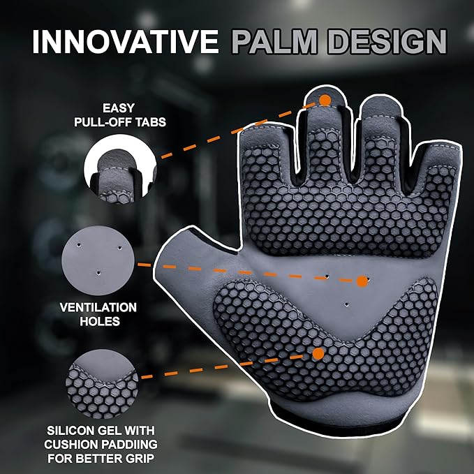 FITNESS FORCE Breathable Workout Gloves for Men and Women, Padded Weight Lifting Gloves with Full Palm Protection for Grip, Exercise, Cycling, Gym, Fitness Training