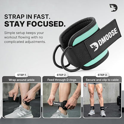 DMoose Fitness Ankle Strap for Cable Machine - One Size Fit with Premium Padding Cuffs, Ankle Bands for Working Out, Booty Workouts, Leg Extension, Hip Abductors, Kickbacks & Lower Body Exercises