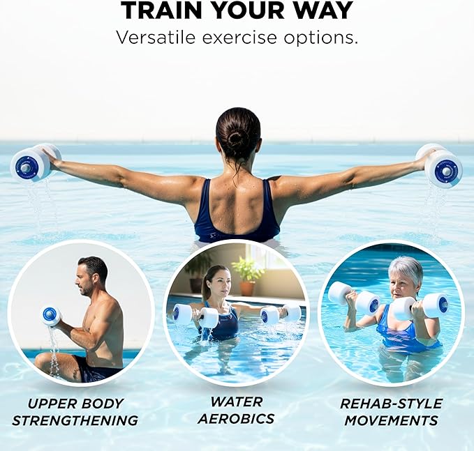 THERABAND Water Weights, Aquatic Dumbbells for Pool Fitness, 2 Foam Weights with Padded Grip for Water Aerobics, Therapy, Workouts, Pool Exercise Equipment, Aqua Training