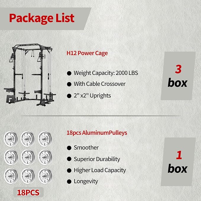 JEEKEE Power Cage with Cable Crossover System, 2000LB Multi-Function Power Rack with Independent Dual Pulleys, LAT Pulldown Seat Cushion, 20+ Attachments Squat Rack for Home Gym Workout