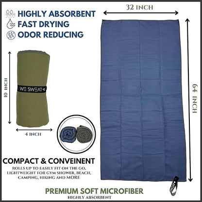 We Sweat's (2 Pack) Microfiber Towels Perfect for Travel, Gym Shower & Camping. Ultra Compact - Lightweight Shower Towel - Soft and Absorbent Silver Ion Odor-Free Absorbent Fiber - Quick Dry Towel