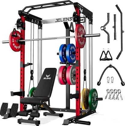 C21 Power Cage, 2000LBS Multi-Function Power Rack with Independent Dual Pulley System, All-in-One Squat Rack for Cable Crossover, Home Gym Workout Machine