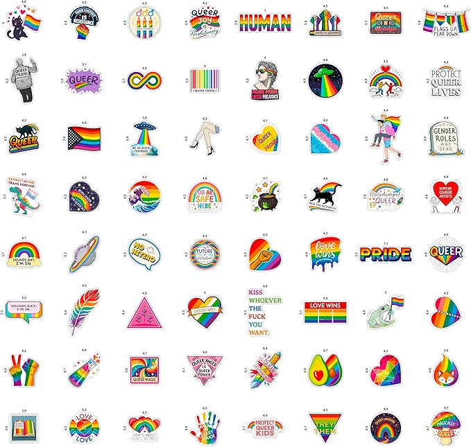 100Pcs Queer LGBTQ+ Stickers for Water Bottle, for Laptop - Queer Gifts, Party Supplies & Decorations -Trans, Gay Pride Stickers