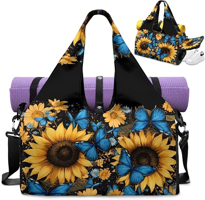 Gym Bag with Yoga Mat Holder Large Tote Bag With Multi Pockets for Women Men Dry Wet Separated Pocket Carryall Yoga Tote Bag for Pilates Travel Workout Office