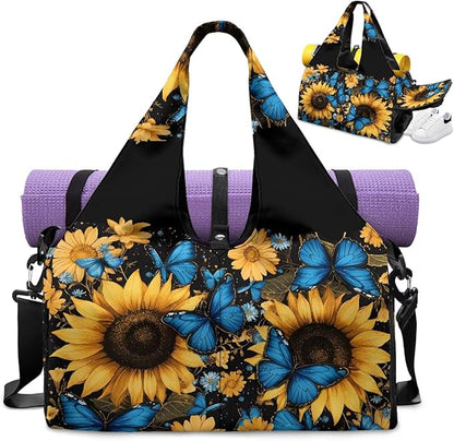 Gym Bag with Yoga Mat Holder Large Tote Bag With Multi Pockets for Women Men Dry Wet Separated Pocket Carryall Yoga Tote Bag for Pilates Travel Workout Office