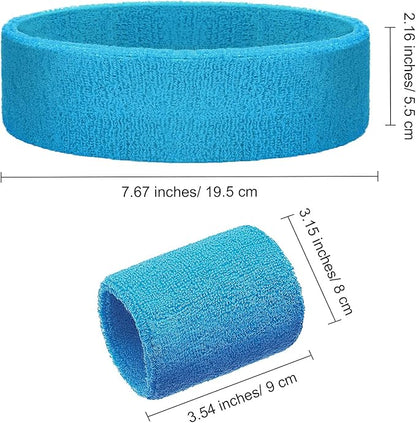 24 Pieces 80s Neon Sweatbands Set, Include 8 Sports Headbands and 16 Sweat Wristbands Elastic Athletic Tennis Sweat Bands Bulk for Man Woman