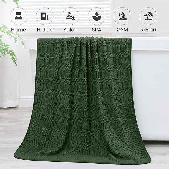 JML Microfiber Bath Towels Set of 4, Large Bathroom Towel for Adult, 30" x 60", Soft, Super Absorbent and Fast Drying, Use for Hair Wrap, Sport, Fitness, Yoga, Diamond Cross Grid Olive-Green