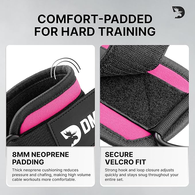 DMoose Fitness Ankle Strap for Cable Machine - One Size Fit with Premium Padding Cuffs, Ankle Bands for Working Out, Booty Workouts, Leg Extension, Hip Abductors, Kickbacks & Lower Body Exercises
