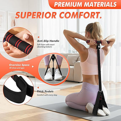 Pedal Resistance Band with Handle | Upgraded 55LBS Exercise Resistance Bands for Core, Abs, Legs, Glutes, Arms, Strength, Physical Therapy, Pilates, Sit Up Workout Equipment for Women Home Gym