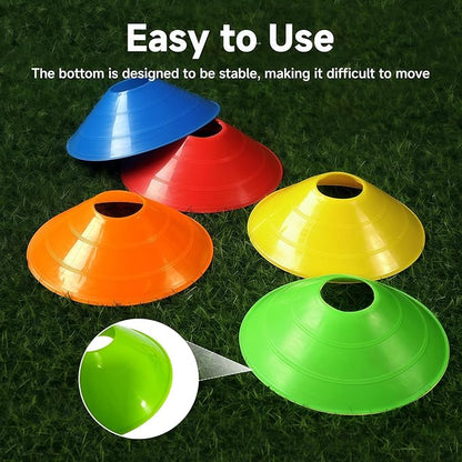 Soccer Cones for Sports Training with Mesh Carry Bag, Multi-Color Agility Disc Cones for Football Basketball Drills, 7.5 Inch Flexible Plastic Field Markers for Kids & Adults