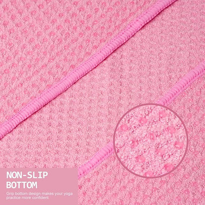 Eunzel 2 Pack Hot Yoga Towel, Non-Slip Yoga Mat Towel with Grip Dots Stickyfiber Sweat Absorbent Towel for Hot Yoga, Pilates and Workout 72" x 24", Pink