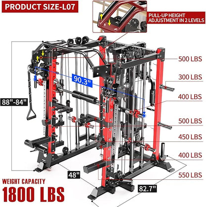 Multi-Purpose Squat Rack,Smith Machine Weight Rack Set with Cable Crossover System, Home Gym Power Racks, Power Racks and Packages
