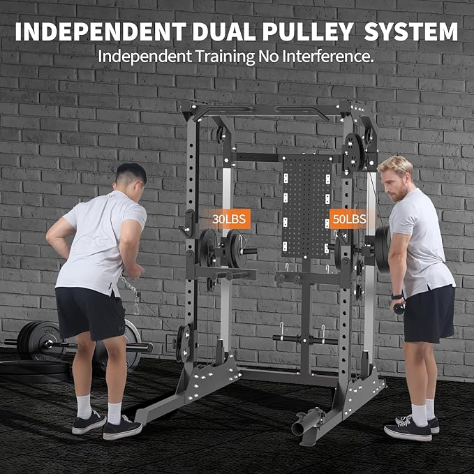 Power Cage, 2000LB Power Rack with Dual Independent Pulley System, Squat Rack with Adjustable Cable Crossover, Multi-Function Home Gym Workout Machine for Home