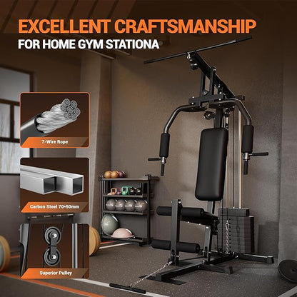 Home Gym Equipment, Multifunctional Workout Station with 100LBS Weight Stack, Home Gym Machine for Full Body Traning with LAT Pulldown System