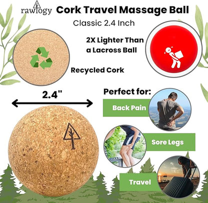 Travel Cork Massage Ball | Lightweight, Sustainable Alternative to Lacrosse Ball for Muscle Pain Relief (2 Piece Assortment, Sanded Cork)