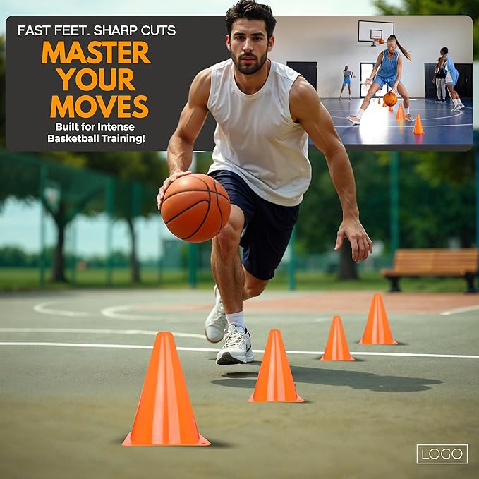 7 Inch(12 PCs) Soccer Cones for Training Kids with Mesh Bag - Small Traffic Cones for Sports Training - Flexible Conos for Soccer Practice, Basketball & Football Drills Equipment