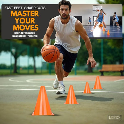 7 Inch(12 PCs) Soccer Cones for Training Kids with Mesh Bag - Small Traffic Cones for Sports Training - Flexible Conos for Soccer Practice, Basketball & Football Drills Equipment