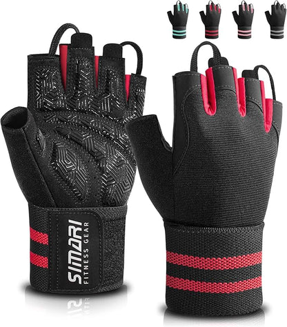 SIMARI Workout Gym Gloves for Men Women, Weight Lifting Gloves with Wrist Wrap Support, SBR Pad Grip for Full Palm Protection, for Exercise, Fitness, Dumbbells, Barbell, Climbing, Fingerless