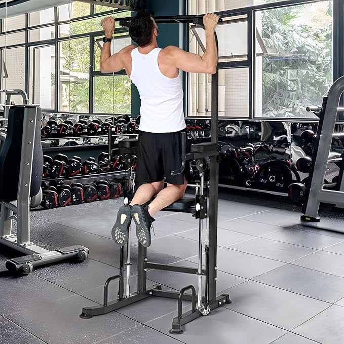 SogesGame Power Tower pull up dip station,Multi Function Adjustable Height Pull Up Bar of Assisted Pad,Strength Training Exercise Equipment with Elastic Rope for Home Gym Workout,330 Lbs