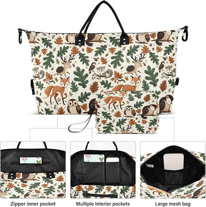 Weekender Bags Travel Duffel Gym Bag Animals Fox Deer Woodland Forest Hedgehog Carry on Overnight Tote Bag with Toiletry Bag for Airplane Travel Trip Gym Yoga