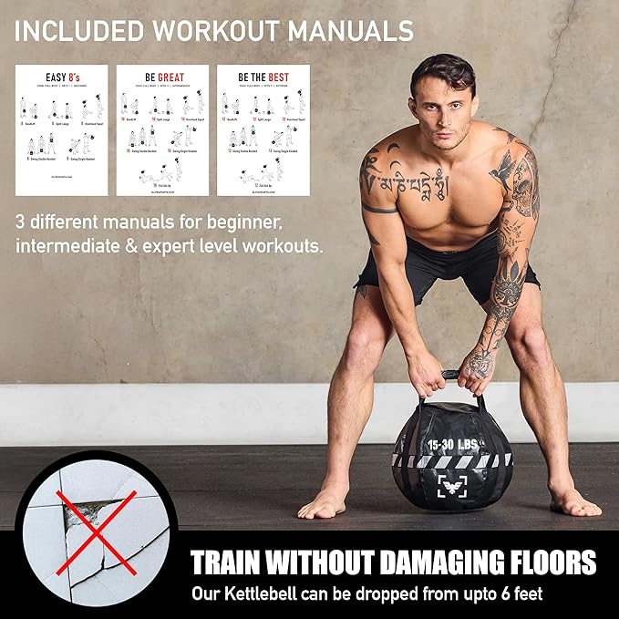Elite Kettlebell Sandbag - Heavy Duty Sand Weights Bag for Cross Training, Strength Training, Workout, Functional Fitness, Adjustable Weight, Durable Training Equipment for Home & Gym (UN-FILLED)