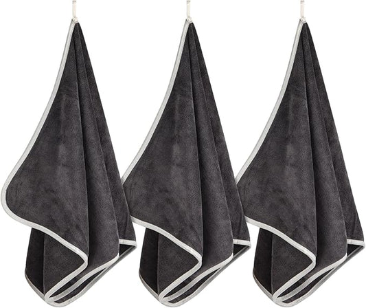 3 Pack Microfiber Gym Towels (14.2" x 30"), Super Soft, Quick Drying, Absorbent Towel for Fitness, Yoga, Swimming, Sports, Workout, Skin-Friendly for Women Men (Grey)