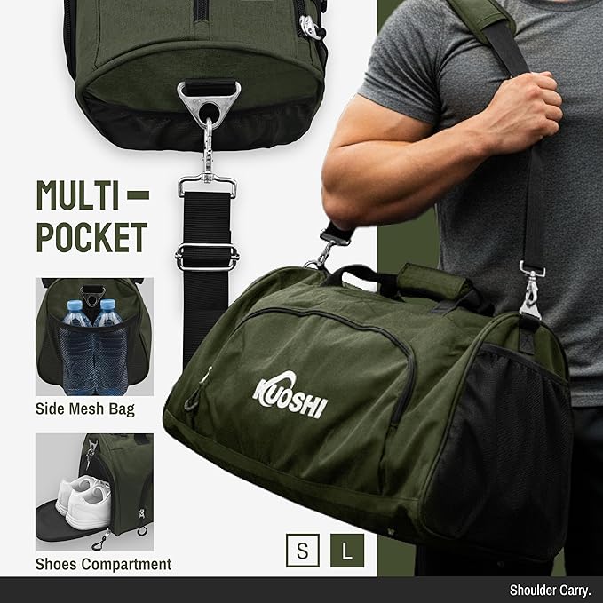 56L Gym Bag Sports Duffle Bag with Shoe Compartment & Wet Pocket, Carry-on Luggage Bag with Quick-Access Pouch, Weekender Overnight Travel Bag for Men & Women
