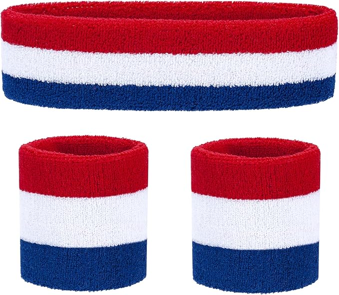 Sweatbands Headband and Wrist Set, Cotton Sweat Band for Athletic Men and Women, Sweatbands Sports Headbands for Working Out, Running, Basketball, Tennis, Yoga