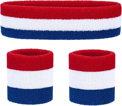 Sweatbands Headband and Wrist Set, Cotton Sweat Band for Athletic Men and Women, Sweatbands Sports Headbands for Working Out, Running, Basketball, Tennis, Yoga