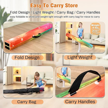 MARFULA 6 FT / 8 FT / 9 FT Folding Gymnastics Beam Foam Balance Floor Beam - Extra Firm - Suede Cover - Anti Slip Bottom with Carry Bag for Kids/Adults Home Use