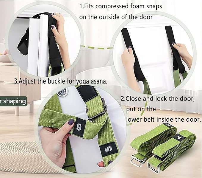 Yoga Stretching Strap,Stretching Equipment with Door Anchor,Back Stretcher for Back Pain, Flexibility Tensile Trainer for Dance Aerial Yoga Ballet Leg Stretching Exercise (Green)