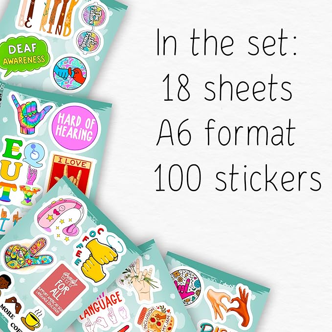 100Pcs Sign Language Stickers for Water Bottle, Laptop - ASL Stickers, Decorations - American Sign Language Gift for Women & Men