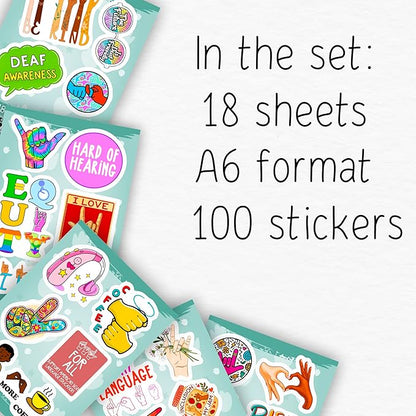 100Pcs Sign Language Stickers for Water Bottle, Laptop - ASL Stickers, Decorations - American Sign Language Gift for Women & Men