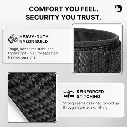 DMoose Weight Lifting Belt - Auto Locking Gym Belt for Olympic Training, WOD, Cross Training for Men and Women - 4" Nylon Workout belt with Adjustable Buckle - Provides Lumbar Support and Stability